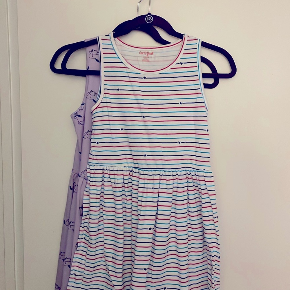 Girls soft cotton Size L dresses, purple and white
